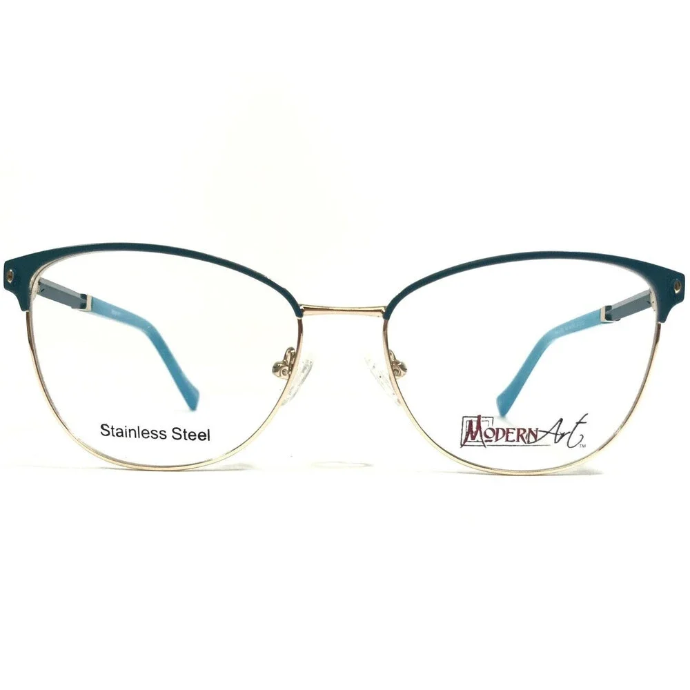 Modern Art Eyeglasses Frames A620 Satin Teal/Gold Cat Eye Full Rim 54-16-140